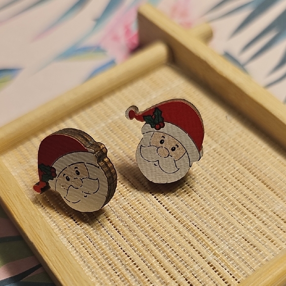 Other - Festive Santa Claus Wooden Earrings